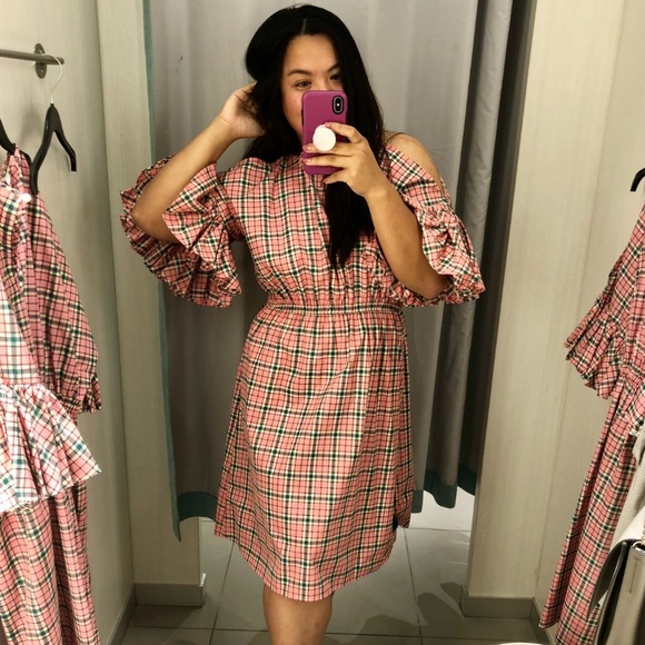 h&m pink plaid dress